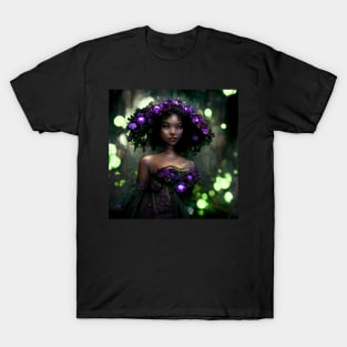 Girl with Glowing Purple Flowers - best selling T-Shirt